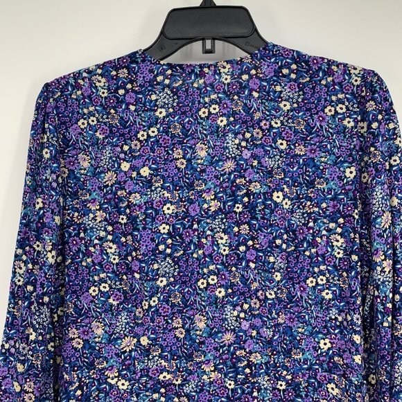 Uniqlo Dress Floral Print V Neck Button Down Front 3/4 Sleeve - Picture 10 of 12